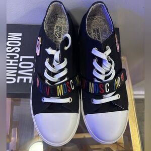 Love Moschino women Black and White Sneakers with Colorful Accents